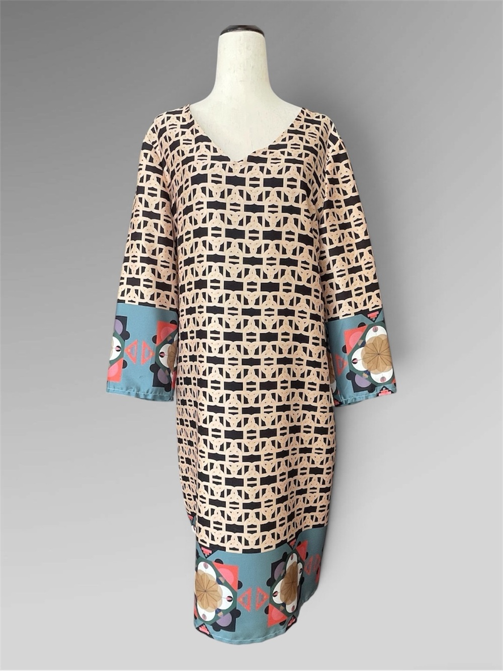 Vilagallo Spanish Geometric Print Shift Dress US 14/16 EU 46